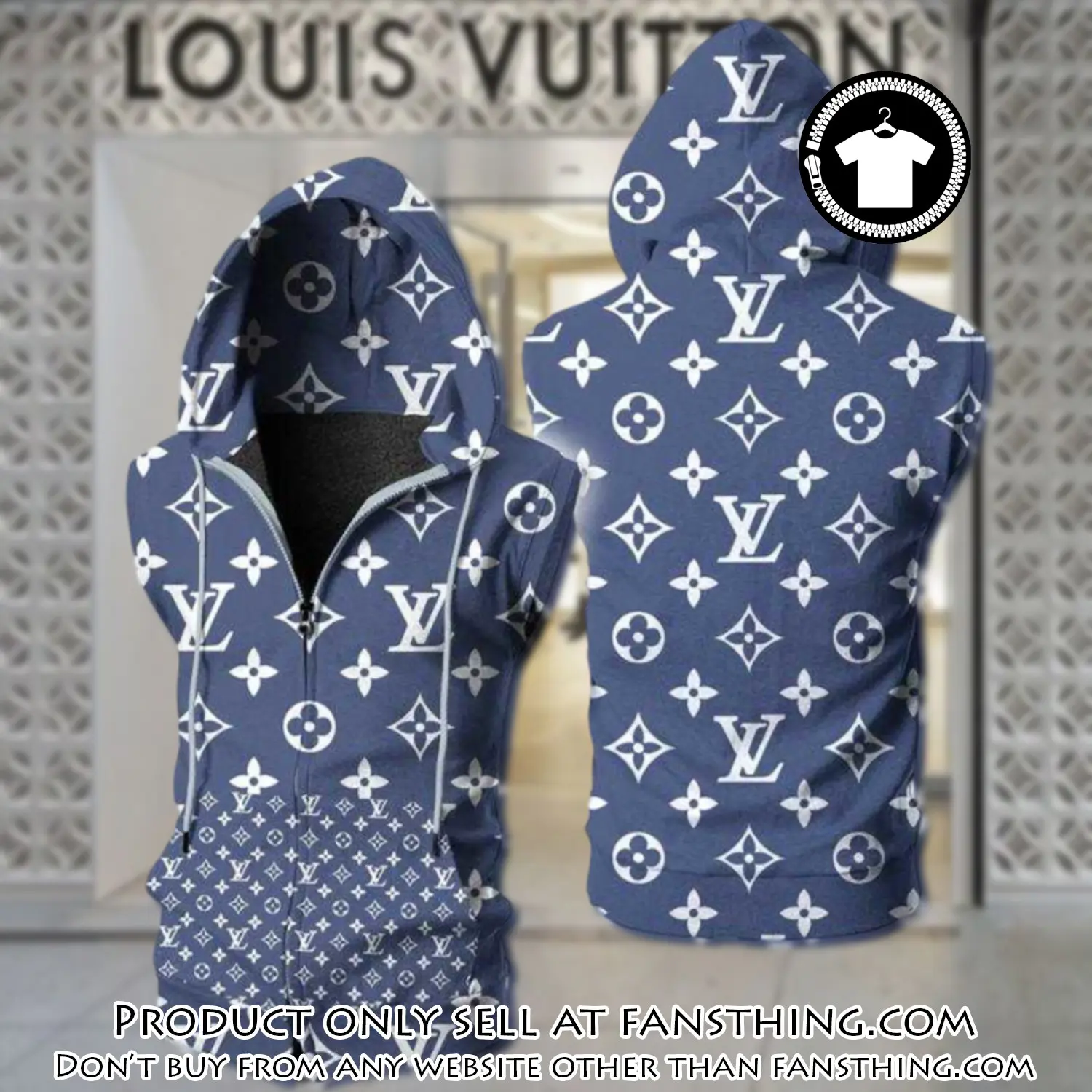 Louis vuitton blue unisex sleeveless zip up hoodie luxury for men women szh010 fst0037383